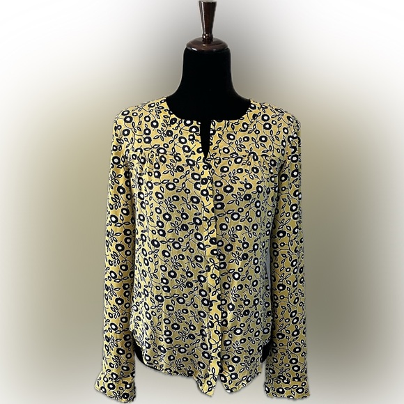 LOFT Tops - Ann Taylor LOFT Yellow and Black Floral Blouse size S
